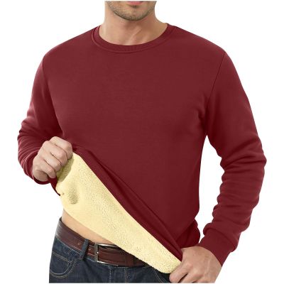 2024 Men's Sherpa Lined Sweatshirts Fleece Pullover Tops winter Thicken Warm Crewneck Long Sleeve Underwear black crewneck sweatshirt