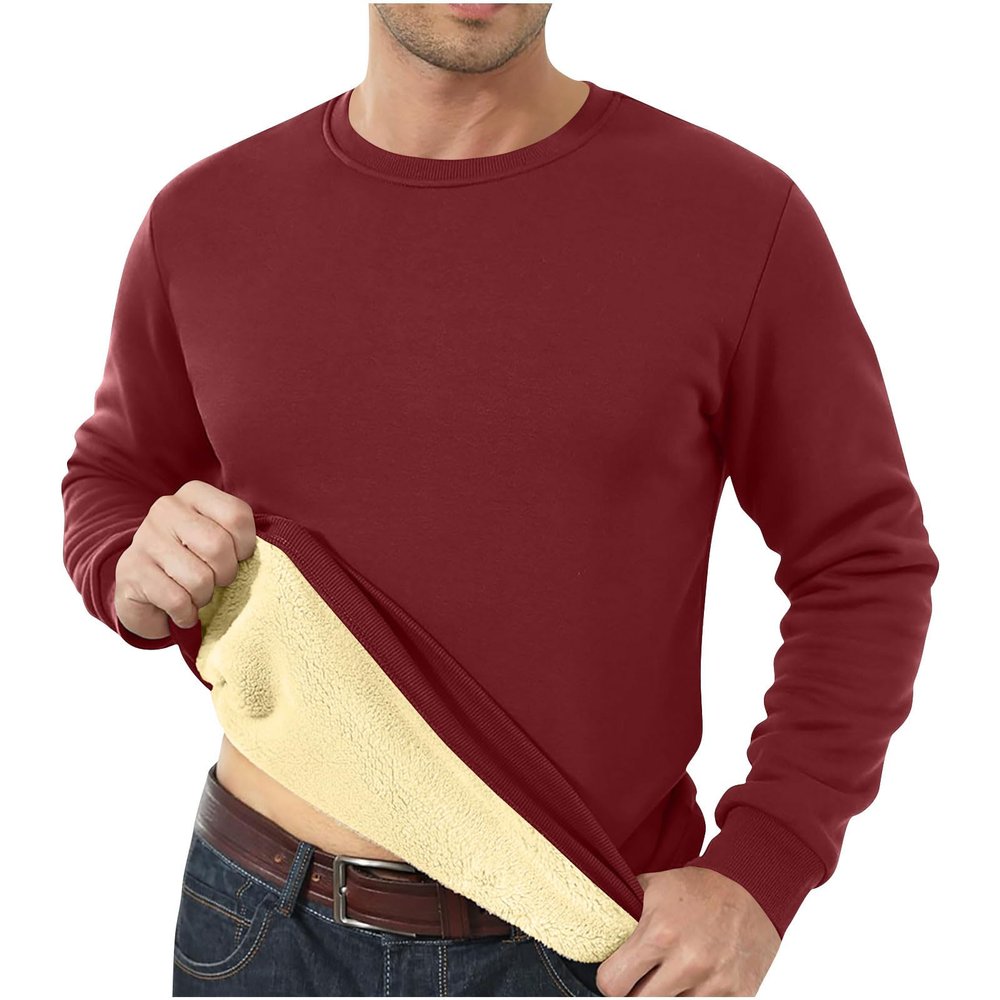 2024 Men's Sherpa Lined Sweatshirts Fleece Pullover Tops winter Thicken Warm Crewneck Long Sleeve Underwear black crewneck sweatshirt