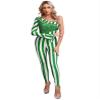 Linjinx One-Piece Bodysuit Womens Christmas Candy Cane Jumpsuit Long Sleeve Dance Unitard Costumes Green Large view 1