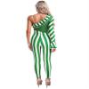 Linjinx One-Piece Bodysuit Womens Christmas Candy Cane Jumpsuit Long Sleeve Dance Unitard Costumes Green Large view 2