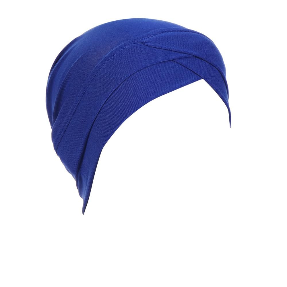Women Turban Hat Stretch Forehead Crossed Turban Caps African Head Wraps Elastic Beanie Hat Headwrap Muslim Hijab Cap Sapphire Blue