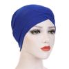 Women Turban Hat Stretch Forehead Crossed Turban Caps African Head Wraps Elastic Beanie Hat Headwrap Muslim Hijab Cap Sapphire Blue view 2