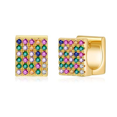 14K Gold Plated Hoop Earring Small Square Huggies Hoops For Women, Minimalist Cute Earrings for Women Gift, gold silver rose gold black and CZ