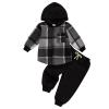 LIOMENGZI Infant Baby Boy Hooded Dinosaur Fall Outfit Contrast Sweatshirt Pant Set Toddler Dinosaur Clothes 6 12 18 Months 2T (black Plaid, 18-24 Months) view 1