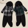 LIOMENGZI Infant Baby Boy Hooded Dinosaur Fall Outfit Contrast Sweatshirt Pant Set Toddler Dinosaur Clothes 6 12 18 Months 2T (black Plaid, 18-24 Months) view 2
