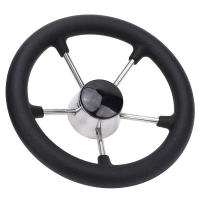 Marine Steering Wheel 11 Inch Boat Steering Wheel 5 Spoke 25 Degree Stainless Steel Marine Steering Wheel with Center Cap Foam Grip for Yacht Pontoon