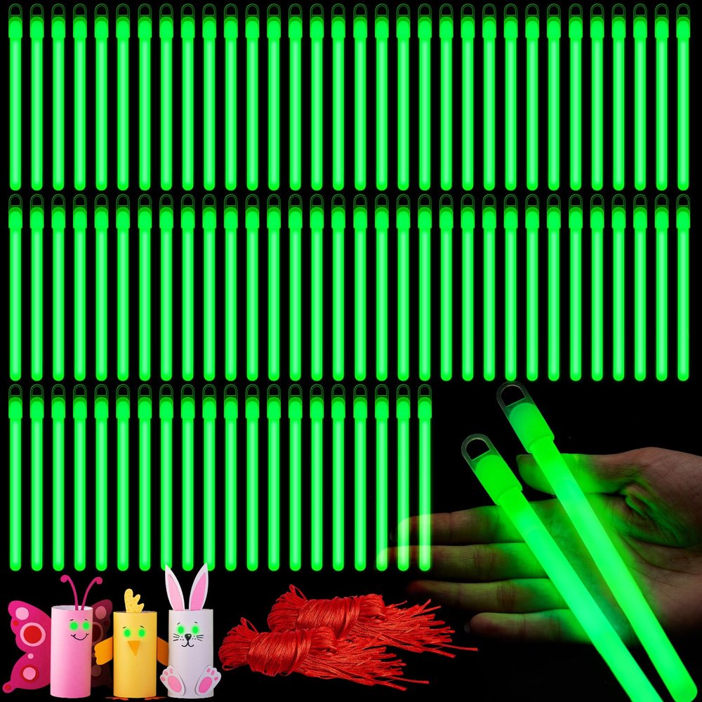 Lewtemi 100 Pack Glow 6 Inch Green Sticks Bulk, Glow in the Dark Party Supplies Birthday and Holidays