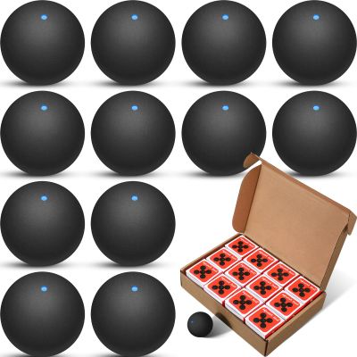 WinnerWhy 12 Pcs Squash Ball Professional Squash Ball High Reliability Practical to Use Excellent Performance Rubber for Training Practice and Competition(Black,Single Blue Dot)