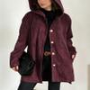 chouyatou Women's Spring Fall Corduroy Jacket with Hood Casual Loose Button Down Hooded Corduroy Trench Coat Outerwear (X-Large, Wine Red) view 2