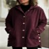 chouyatou Women's Spring Fall Corduroy Jacket with Hood Casual Loose Button Down Hooded Corduroy Trench Coat Outerwear (X-Large, Wine Red) view 3