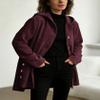 chouyatou Women's Spring Fall Corduroy Jacket with Hood Casual Loose Button Down Hooded Corduroy Trench Coat Outerwear (X-Large, Wine Red) view 4