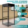 Police Gear Stand, Police Hanger, Tactical Duty Gear Rack with 3 Hooks, Free-Standing All Iron Frame Police Gift Decor with Flag, Black view 3