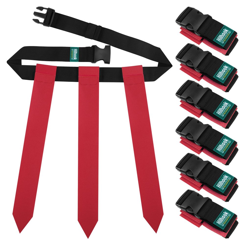 Hilhook Flag Football Belts, 7 Players Adjustable Flag Football Flags Sets for Youth, Kids and Adults Sport Team Building and Competition Training (Red)