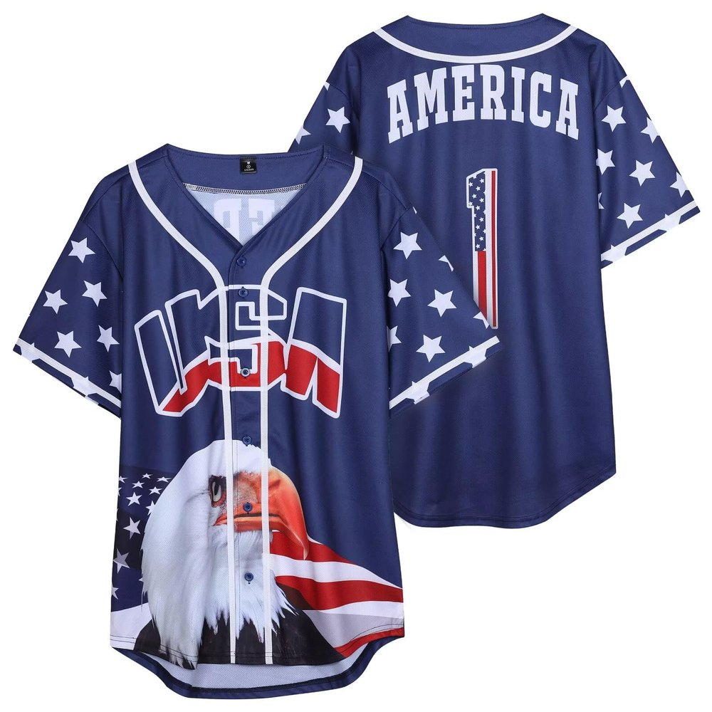 babyhealthy USA Baseball Jersey Women American Flag Button Down Shirt Patriotic Shirts 4th of July Outfits