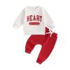 Frietlebird Toddler Baby Boy Valentines Outfit Long Sleeve Letter Print Crewneck Sweatshirt Pants Valentines Baby Boy Outfit (V-White Red Heart,18-24 Months) view 1