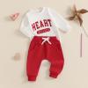 Frietlebird Toddler Baby Boy Valentines Outfit Long Sleeve Letter Print Crewneck Sweatshirt Pants Valentines Baby Boy Outfit (V-White Red Heart,18-24 Months) view 2