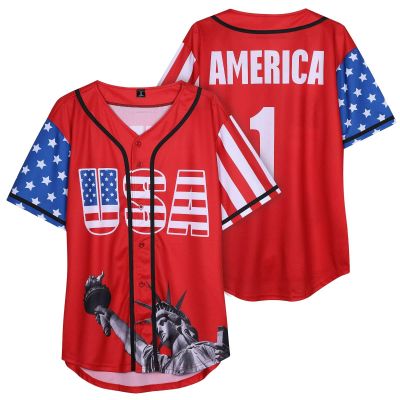 babyhealthy USA Baseball Jersey Women American Flag Button Down Shirt Patriotic Shirts 4th of July Outfits