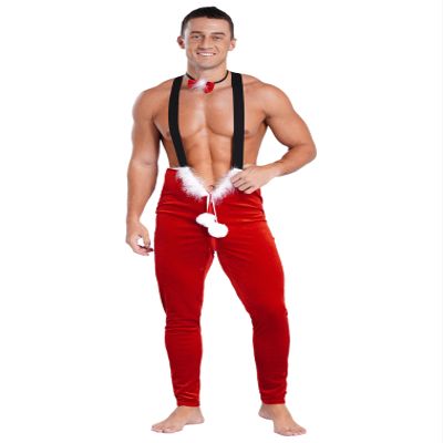 ranrann Mens Christmas Costume One Piece Jumpsuit with a Bowknot Santa Claus Cosplay Costume Red 4X-Large