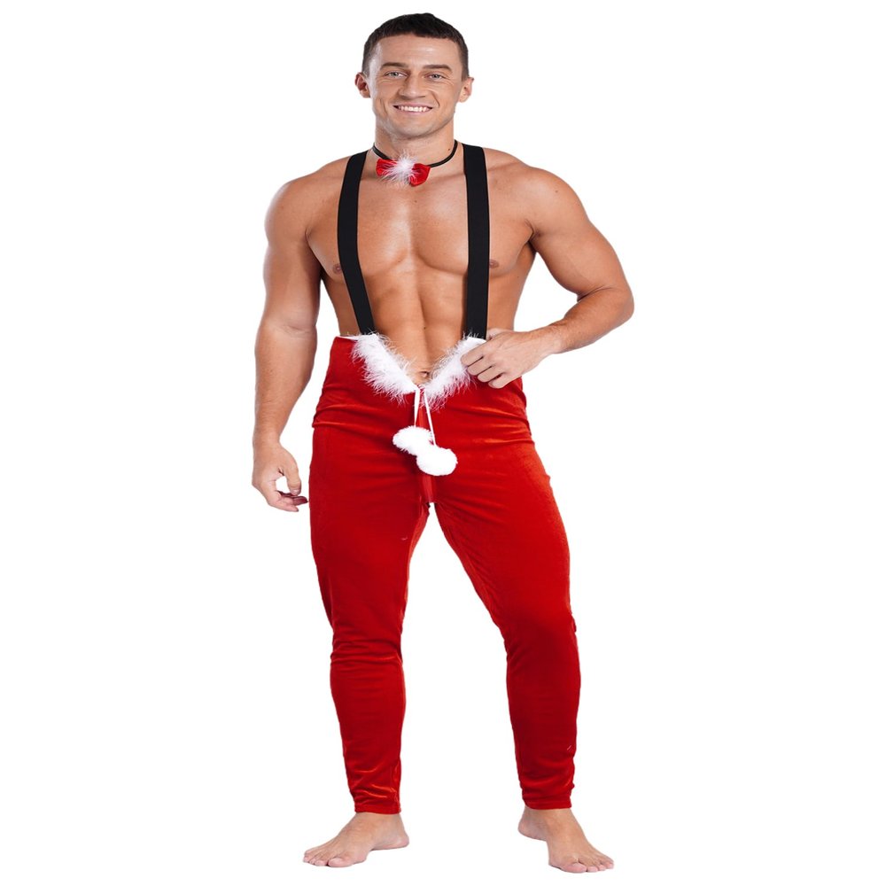 ranrann Mens Christmas Costume One Piece Jumpsuit with a Bowknot Santa Claus Cosplay Costume Red 4X-Large