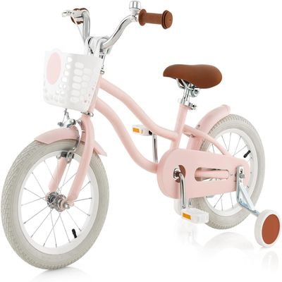 HOMGX 14/16/18 Kids Bike for Boys & Girls Aged 3-8 Years Old w/Training Wheels, Basket, 95% Pre-Assembled (Pink, 14")