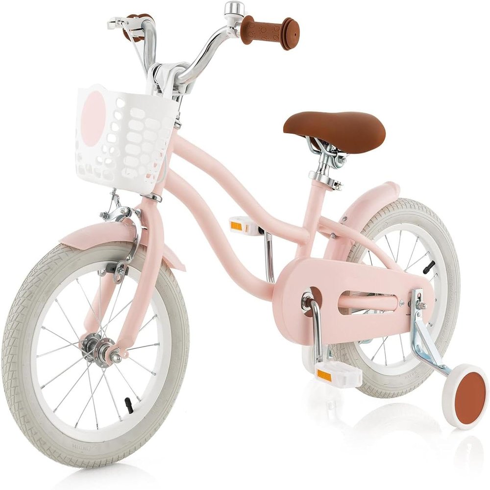 HOMGX 14/16/18 Kids Bike for Boys & Girls Aged 3-8 Years Old w/Training Wheels, Basket, 95% Pre-Assembled (Pink, 14")