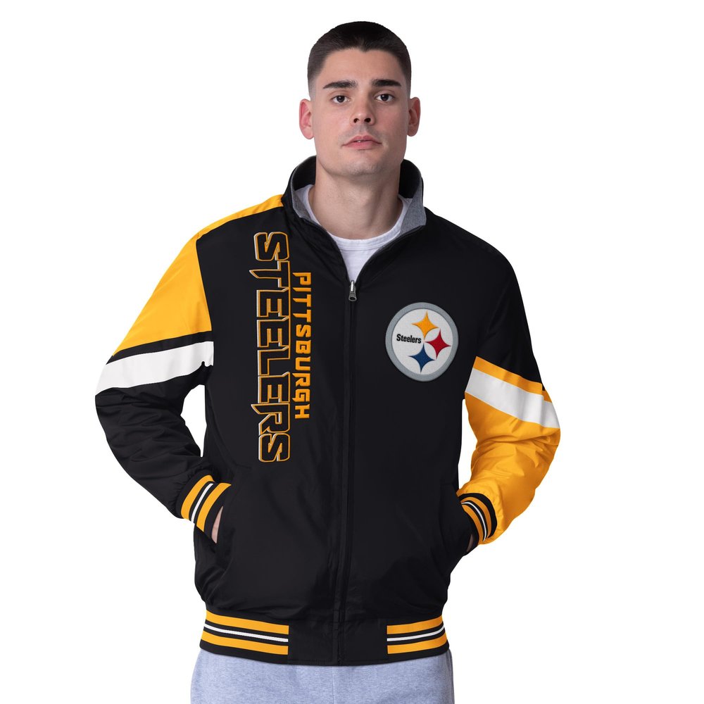 G-III Sports Men's Black Pittsburgh Steelers Strong Arm Reversible Full-Zip Jacket