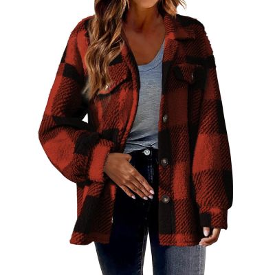 Mystery Boxes For Sale Unclaimed Womens Work Jacket Light Jackets For Women Fall Women'S Casual Loose Winter Plaid Lamb Jacket With Pockets Button Jacket Skying Jacket Women (Red, Xxxxxl) Shearling