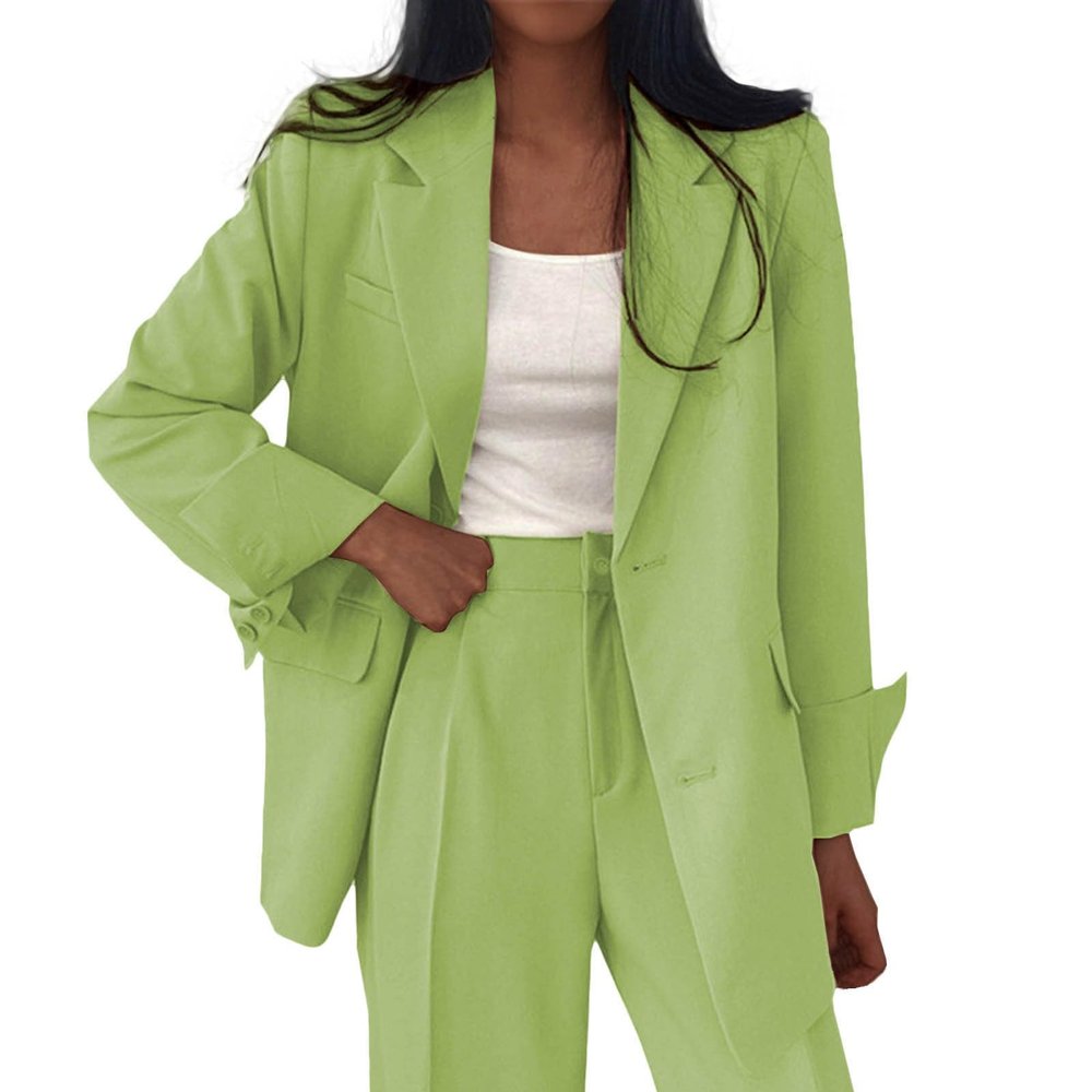 Casual Blazer for Women Business Work Office Suit Jacket Fashion Loose Button Down Lapel Long Sleeve Coat with Pocket B-Green