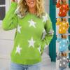 Star Sweater Women Y-k2 Loose Crew Neck Star Pattern Pullover Knitted Long-Sleeved Sweater (Blue,X-Large) view 2