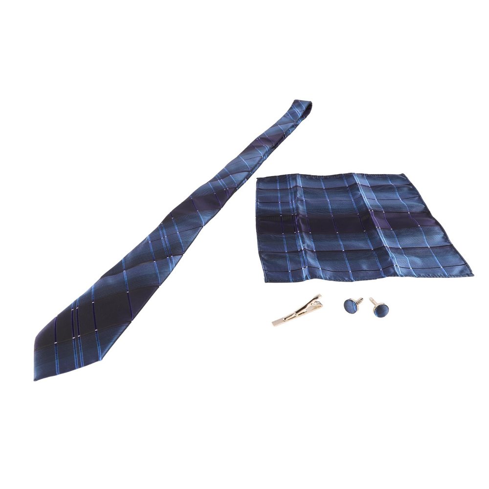 Akozon Set of 6 Professional Blue Necktie Accessories Including Tie Clip, Cufflinks, Handkerchief for Men, Ideal for Weddings, Business Meetings