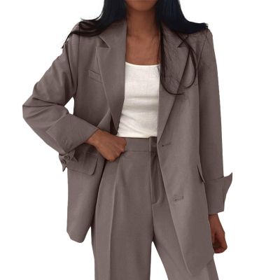 Casual Blazer for Women Business Work Office Suit Jacket Fashion Loose Button Down Lapel Long Sleeve Coat with Pocket A-Dark Gray