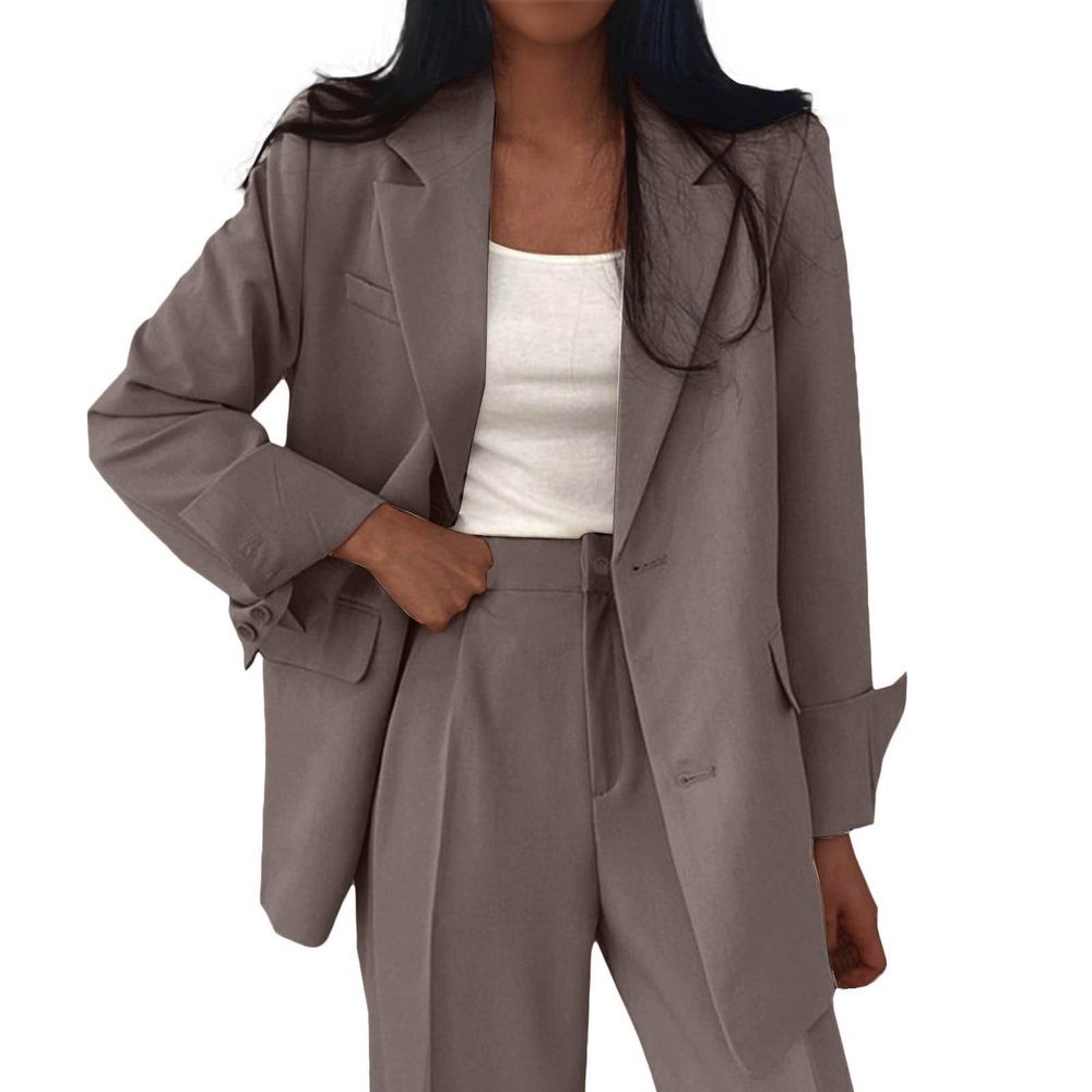 Casual Blazer for Women Business Work Office Suit Jacket Fashion Loose Button Down Lapel Long Sleeve Coat with Pocket A-Dark Gray
