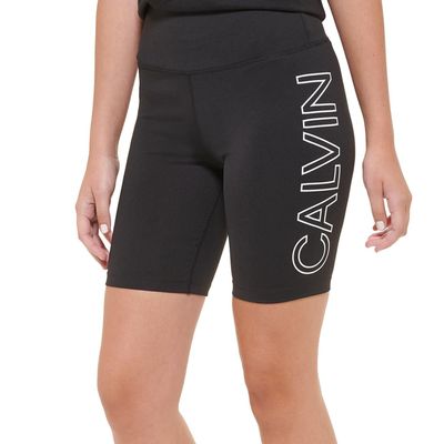Calvin Kein Womens Biker Shorts, High Waisted Swim Shorts 9'' Inseam, Gym Essentials Women, Running Essentials - Black White Small