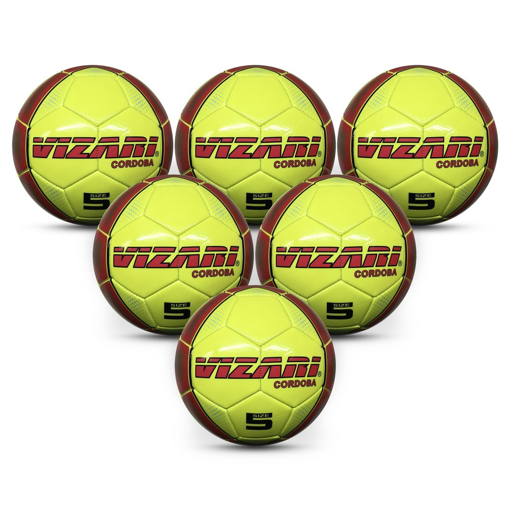 VIZARI Cordoba Soccer Balls for Youth, Adult, Kids - Sizes 3, 4, 5 - Red, Orange, Blue, Pink & Yellow (Pack of 1, 6, 12)