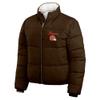 WEAR by Erin Andrews Women's Brown/White Cleveland Browns Reversible Cropped Full-Zip Puffer Jacket view 2