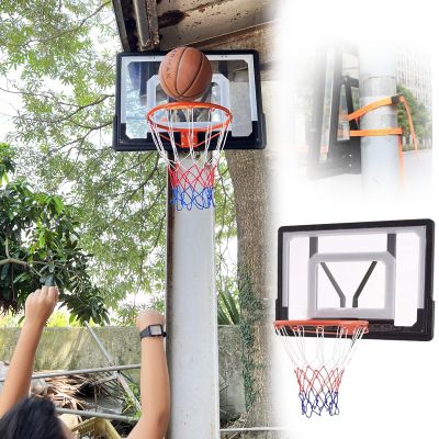 2-in-1 Basketball Hoop & Goals Kit, 80 x 58 cm Backboard, PVC Rim, Suspended Design with Strap/Hooks, Mounts to Poles, Trees, Fences