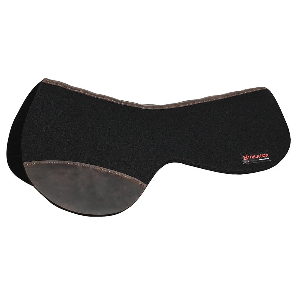HILASON Western Wool Felt Round Contoured Horse Saddle Pad W/Distressed Wear Leather | for Horses