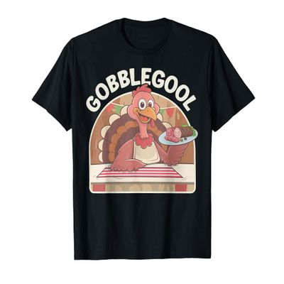 Funny Gobblegool Turkey Cheef Tee Shirt - Unisex Adults Thanksgiving T-Shirt - Black, Small, Short Sleeve