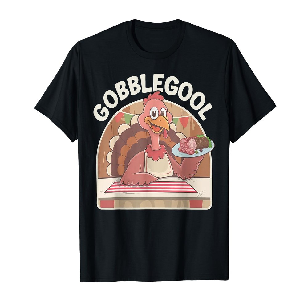 Funny Gobblegool Turkey Cheef Tee Shirt - Unisex Adults Thanksgiving T-Shirt - Black, Small, Short Sleeve