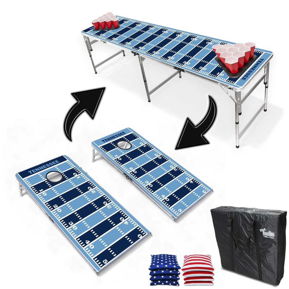 2-in-1 Cornhole Boards & Party Pong Table - Tennessee Football Field