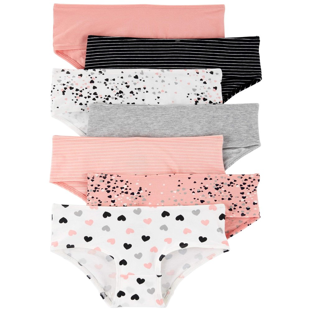 Carter's Girls' Little 7-pack Underwear (White/Pink/Black/Hearts, 14 Years)