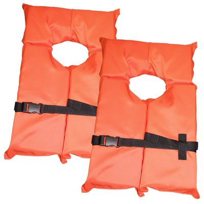 2 Pack Coast Guard Approved Life Jackets. High Visibility Color Type II Keyhole Life Vest in Classic May West Style. Compliance Flotation Device Adult Orange