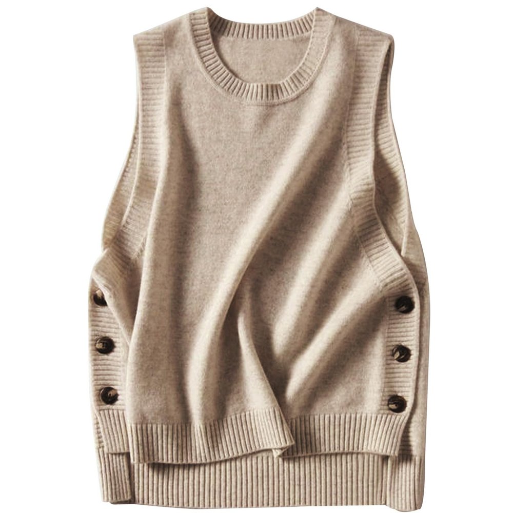 ZUEVI Womens Sweater Vest Round Neck Knit Pullover Vest Trendy Classic Sleeveless Pullover Sweaters Tops (Camel-M)