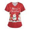 SERYU Women's Christmas Pattern V-Neck Scrub Tunics with Pocket - Comfortable Short Sleeve Tops - Red, Small view 1