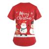 SERYU Women's Christmas Pattern V-Neck Scrub Tunics with Pocket - Comfortable Short Sleeve Tops - Red, Small view 2