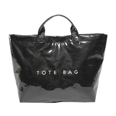 ALINUOYQ PVC Tote Bag for Women Large Kraft Paper Tote Bag Trendy Letter Print Tote Bag Clear Top Handle Hobo Handbag