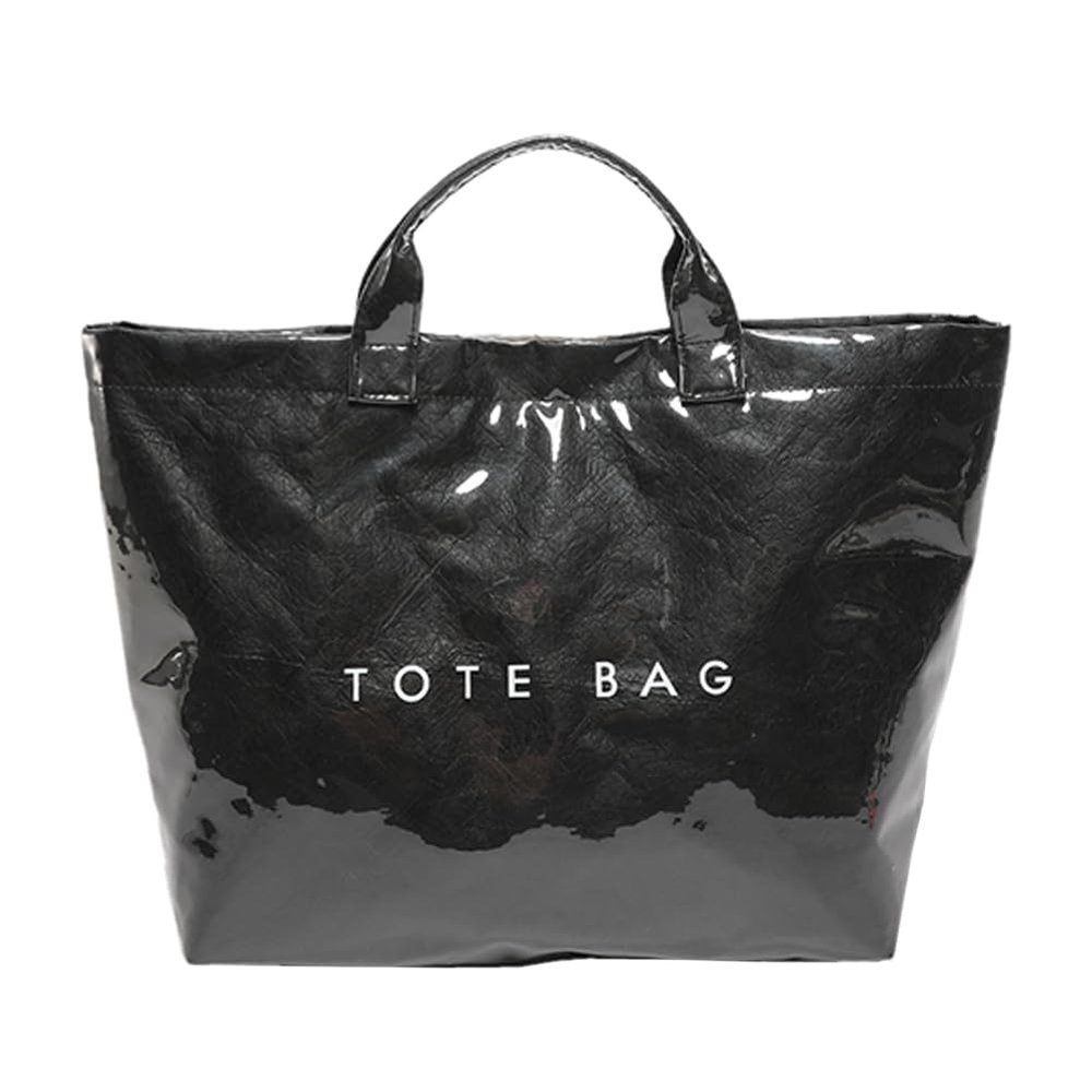 ALINUOYQ PVC Tote Bag for Women Large Kraft Paper Tote Bag Trendy Letter Print Tote Bag Clear Top Handle Hobo Handbag