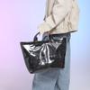ALINUOYQ PVC Tote Bag for Women Large Kraft Paper Tote Bag Trendy Letter Print Tote Bag Clear Top Handle Hobo Handbag view 2