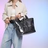 ALINUOYQ PVC Tote Bag for Women Large Kraft Paper Tote Bag Trendy Letter Print Tote Bag Clear Top Handle Hobo Handbag view 3