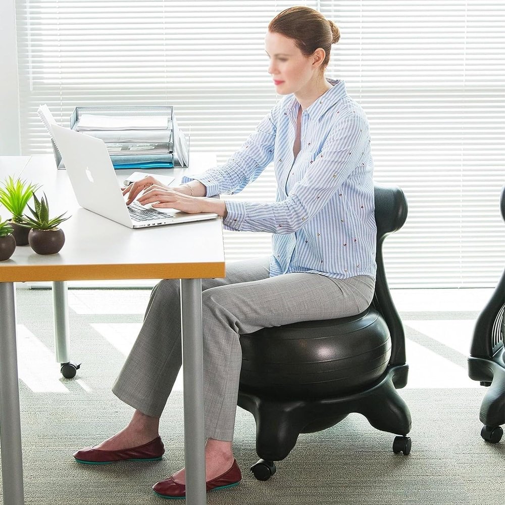 GEeLky Balance Ball Chair for Adults Office, Yoga Ball Desk Chair Exercise Ball Chair with Wheels and Back Support
